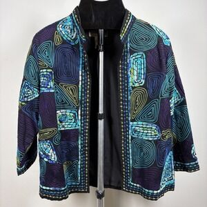 Life Style Petite Embroidered Cotton Open Jacket Black Teal Purple Women PL